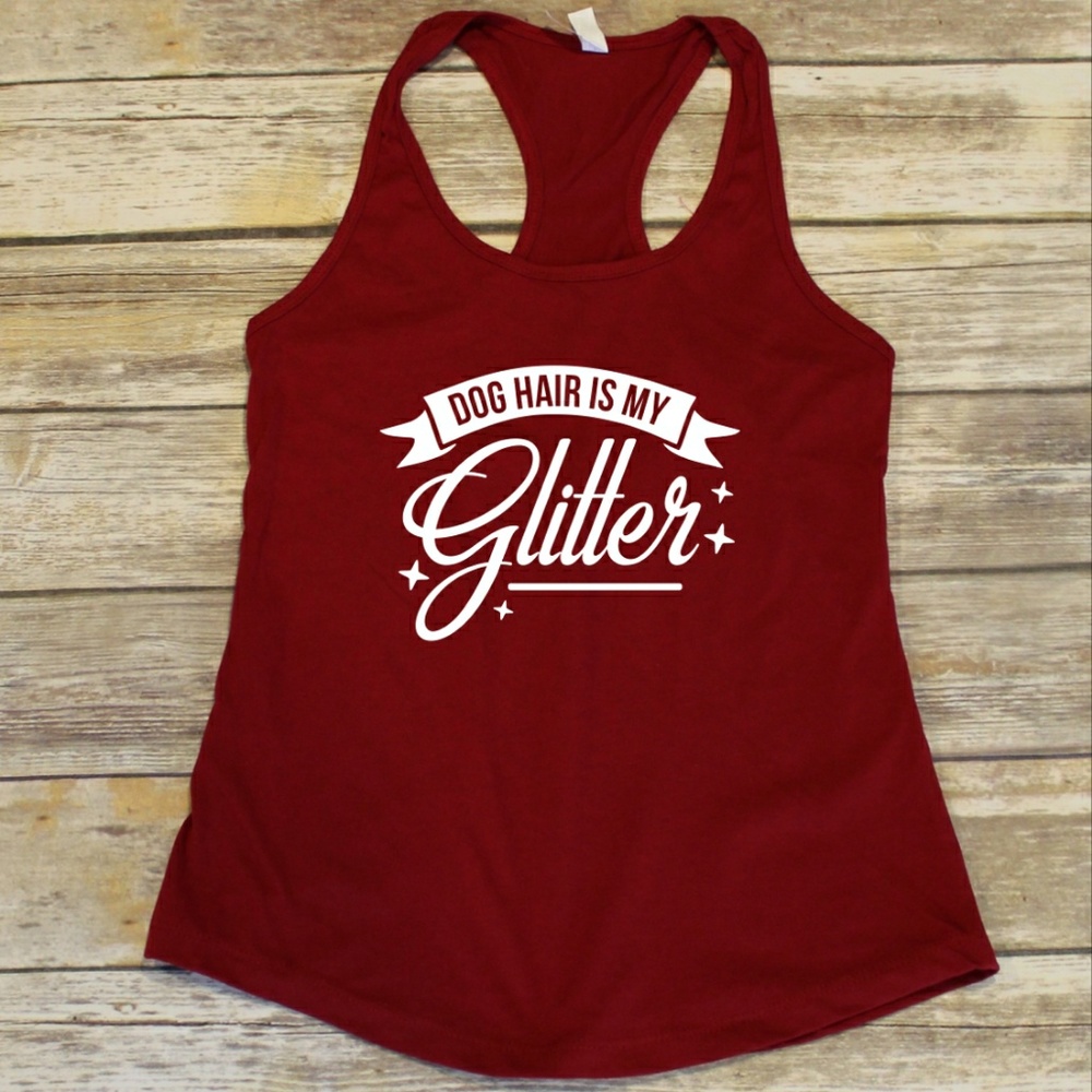 Dog Hair is My Glitter racerback tank top in red